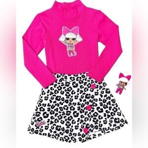 MIA BELLE L.O.L. SURPRISE! Diva Black Pink cheetah skort top set Girls 8 NEW NWT